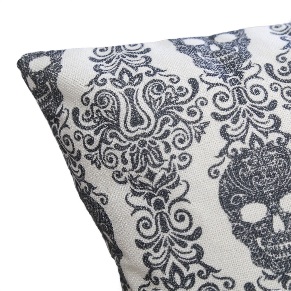 Ary Square Throw Pillow | Black & White Gothic Damask Skull Design | 20"