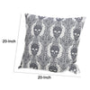 Ary Square Throw Pillow | Black & White Gothic Damask Skull Design | 20"