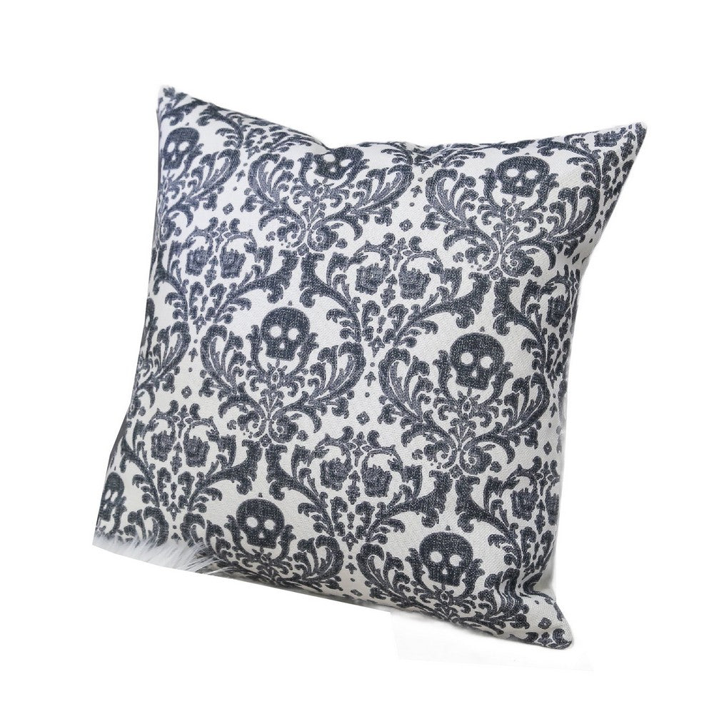 Ary Throw Pillow | Black & White Baroque Skull Design | 20" Square