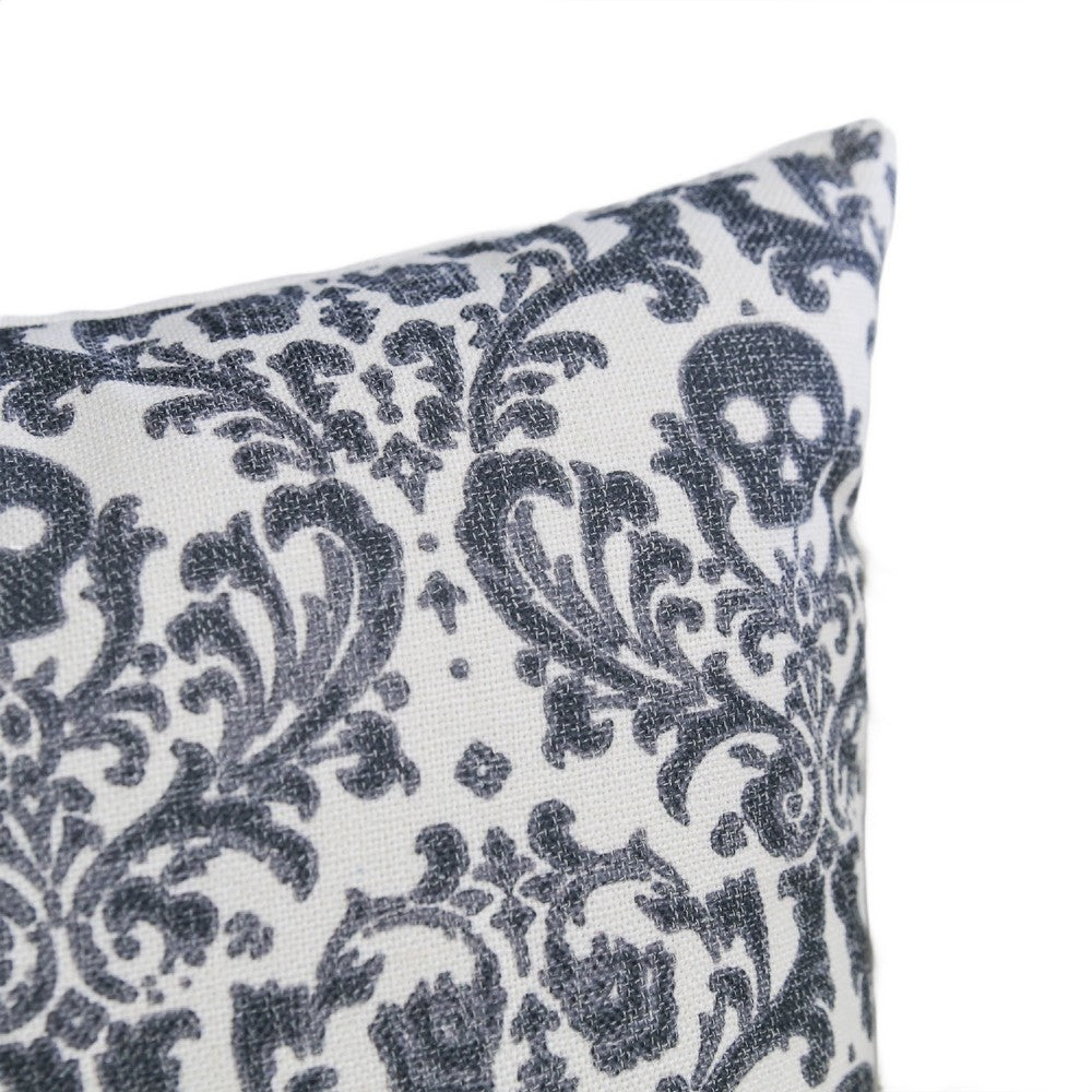 Ary Throw Pillow | Black & White Baroque Skull Design | 20" Square