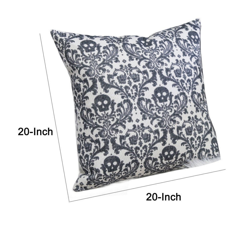 Ary Throw Pillow | Black & White Baroque Skull Design | 20" Square