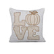 Decorative Throw Pillow | Love Pumpkin Beige Linen Embroidery | 20" Square