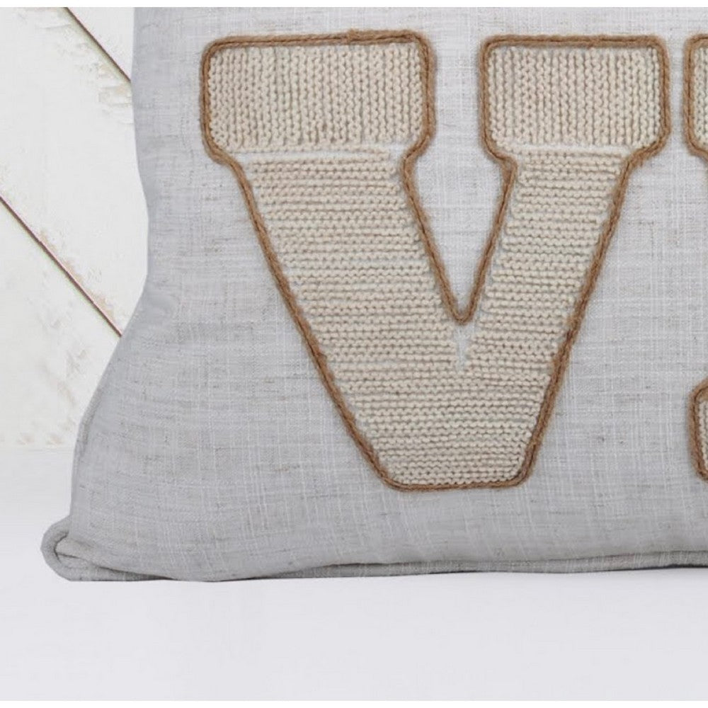 Decorative Throw Pillow | Love Pumpkin Beige Linen Embroidery | 20" Square