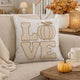Decorative Throw Pillow | Love Pumpkin Beige Linen Embroidery | 20" Square