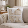 Decorative Throw Pillow | Love Pumpkin Beige Linen Embroidery | 20" Square