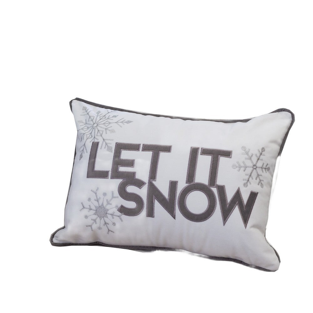 Jiny Lumbar Pillow with Insert | Let It Snow Gray Velvet Embroidery 14x20