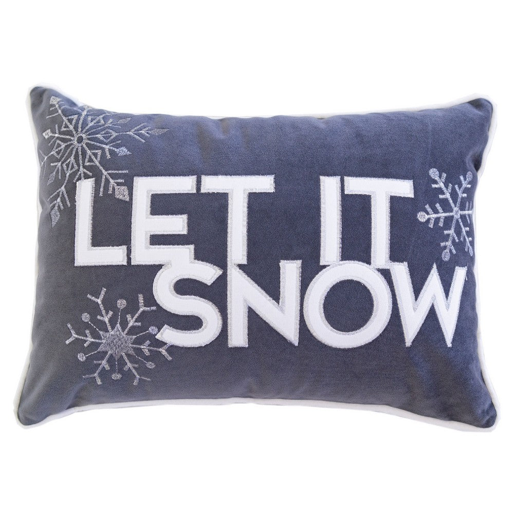 Jiny Dark Lumbar Pillow | Let It Snow White Velvet Embroidery 14x20