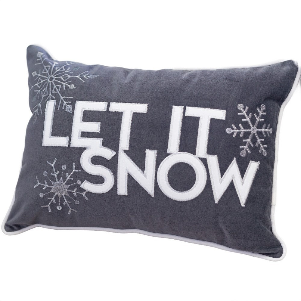 Jiny Dark Lumbar Pillow | Let It Snow White Velvet Embroidery 14x20