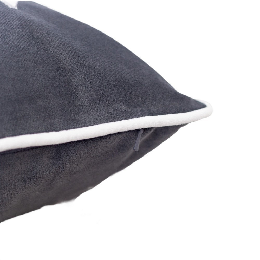 Jiny Dark Lumbar Pillow | Let It Snow White Velvet Embroidery 14x20