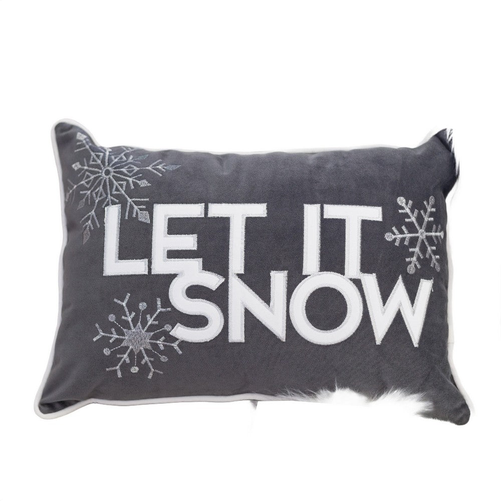 Jiny Dark Lumbar Pillow | Let It Snow White Velvet Embroidery 14x20