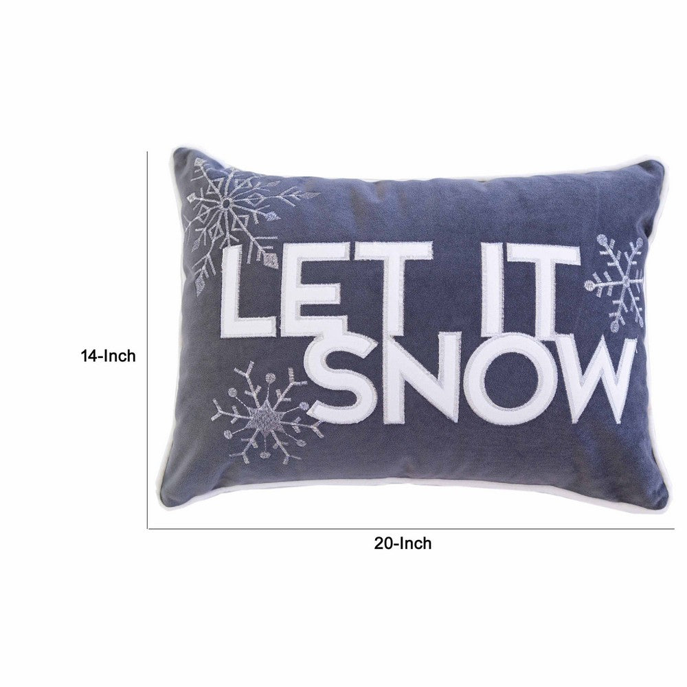 Jiny Dark Lumbar Pillow | Let It Snow White Velvet Embroidery 14x20