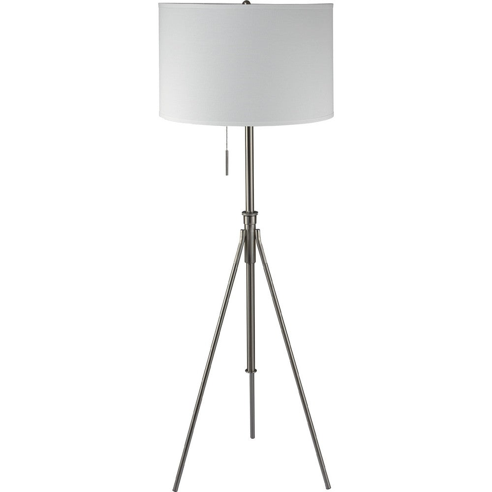 Simi Floor Lamp | Adjustable Tripod | White Linen Shade | Nickel Metal