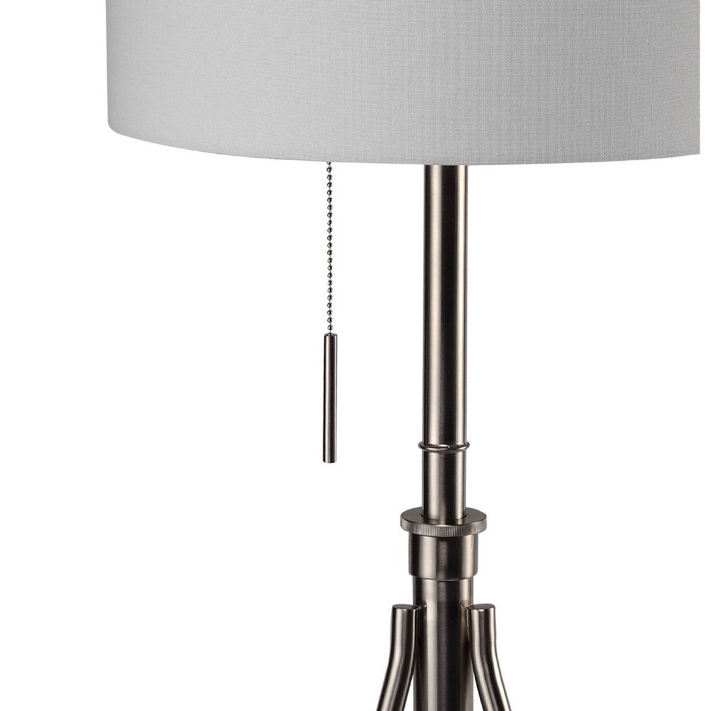 Simi Floor Lamp | Adjustable Tripod | White Linen Shade | Nickel Metal