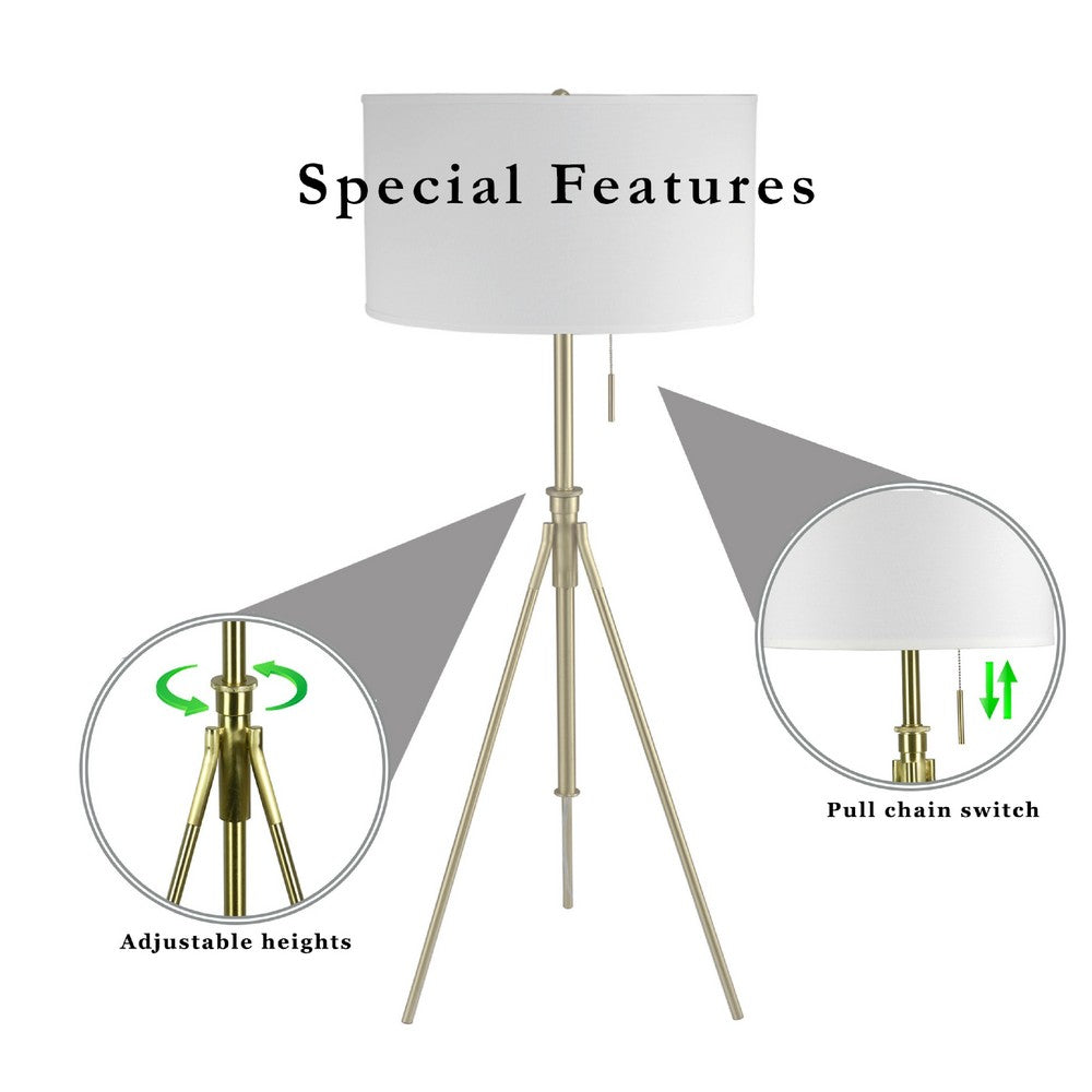 Simi Floor Lamp | Adjustable Tripod | White Linen Shade | Nickel Metal
