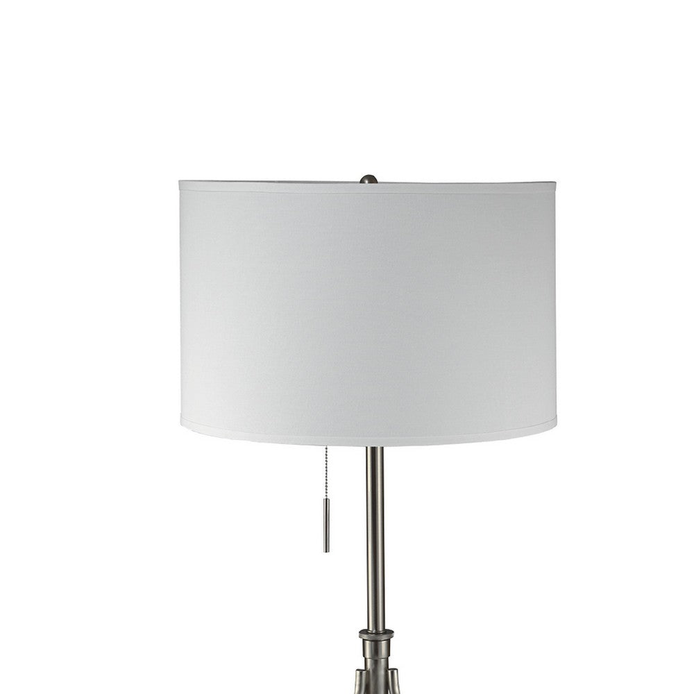 Simi Floor Lamp | Adjustable Tripod | White Linen Shade | Nickel Metal
