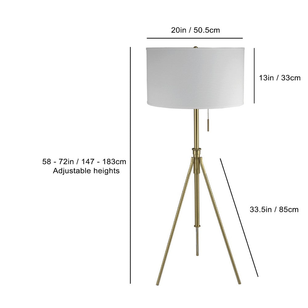 Simi Floor Lamp | Adjustable Tripod | White Linen Shade | Nickel Metal
