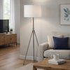 Simi Floor Lamp | Adjustable Tripod | White Linen Shade | Nickel Metal