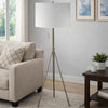 Simi Floor Lamp | Adjustable Tripod | White Linen Shade | Nickel Metal