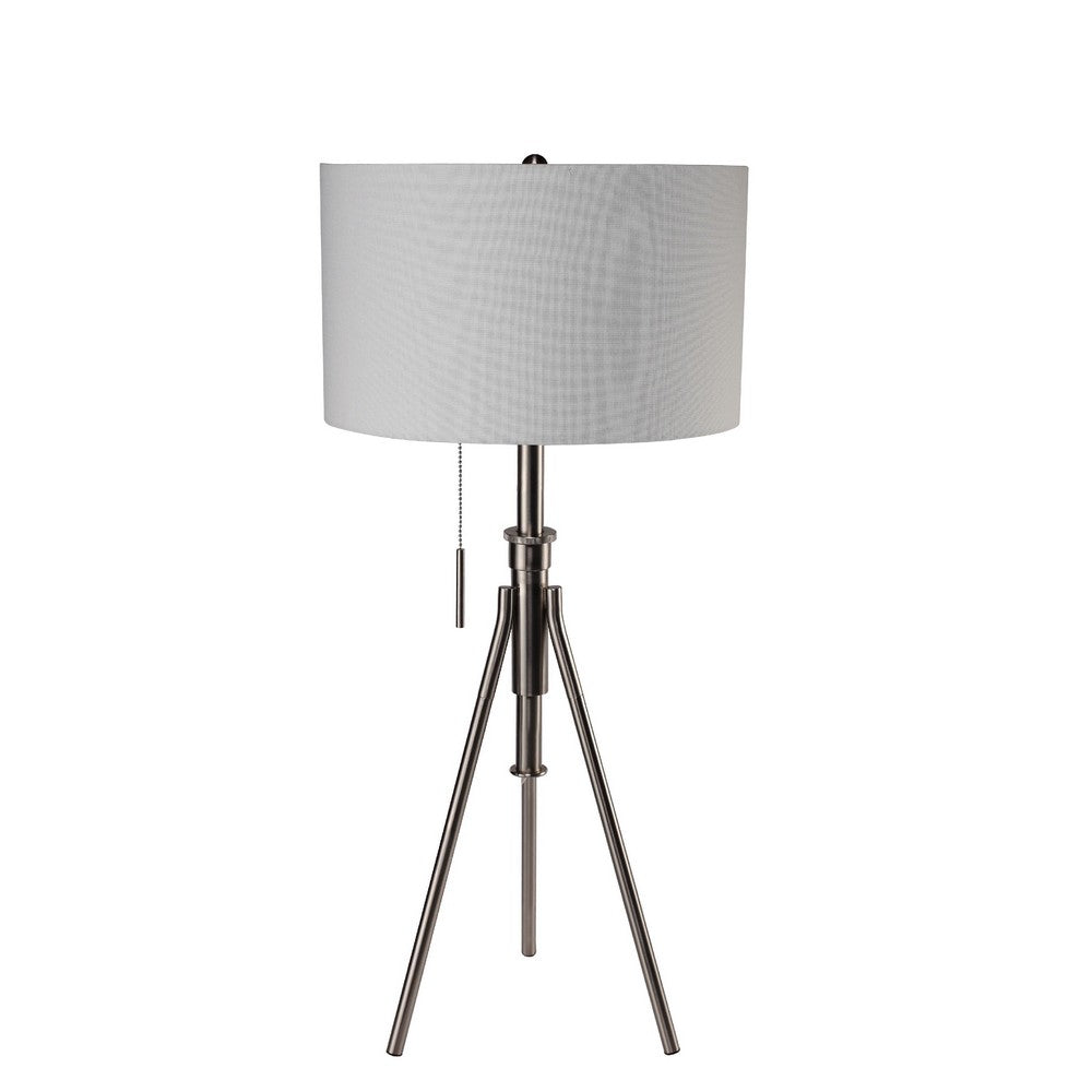 Simi Table Lamp | Adjustable Tripod | White Linen Shade | Nickel