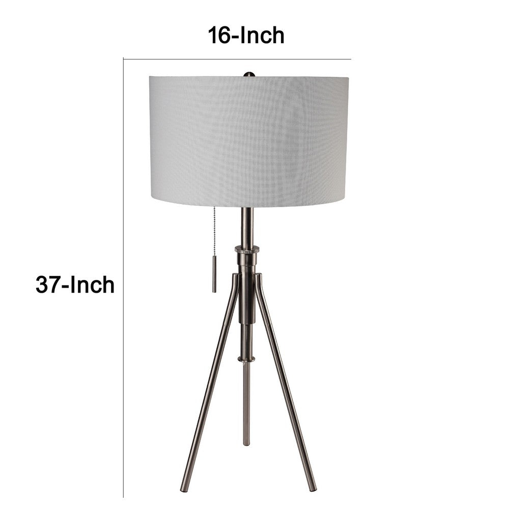 Simi Table Lamp | Adjustable Tripod | White Linen Shade | Nickel