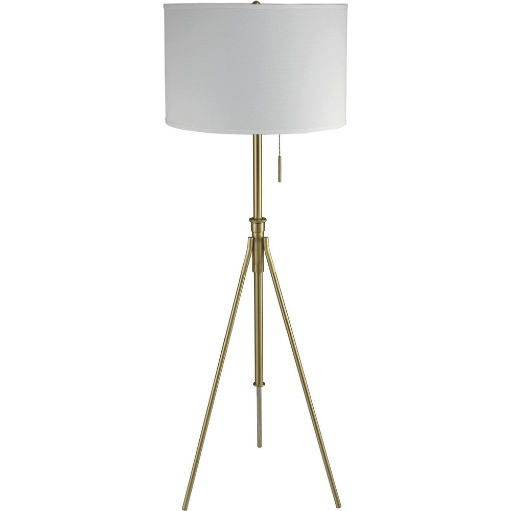 Simi Floor Lamp | Adjustable Tripod | White Linen Shade | Gold Metal