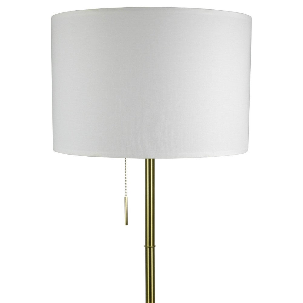 Simi Floor Lamp | Adjustable Tripod | White Linen Shade | Gold Metal