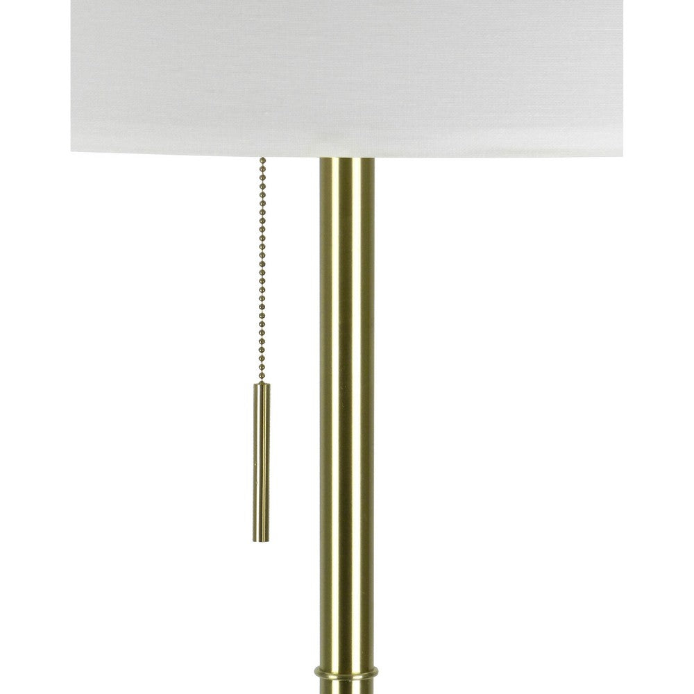 Simi Floor Lamp | Adjustable Tripod | White Linen Shade | Gold Metal
