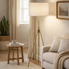 Simi Floor Lamp | Adjustable Tripod | White Linen Shade | Gold Metal