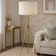 Simi Floor Lamp | Adjustable Tripod | White Linen Shade | Gold Metal