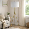 Simi Floor Lamp | Adjustable Tripod | White Linen Shade | Gold Metal