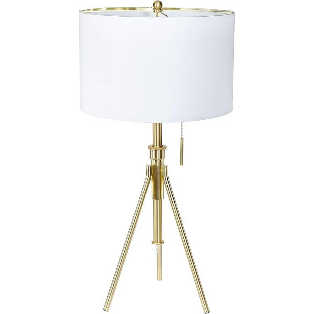 Simi Table Lamp | Adjustable Tripod | White Linen Shade | Gold Metal