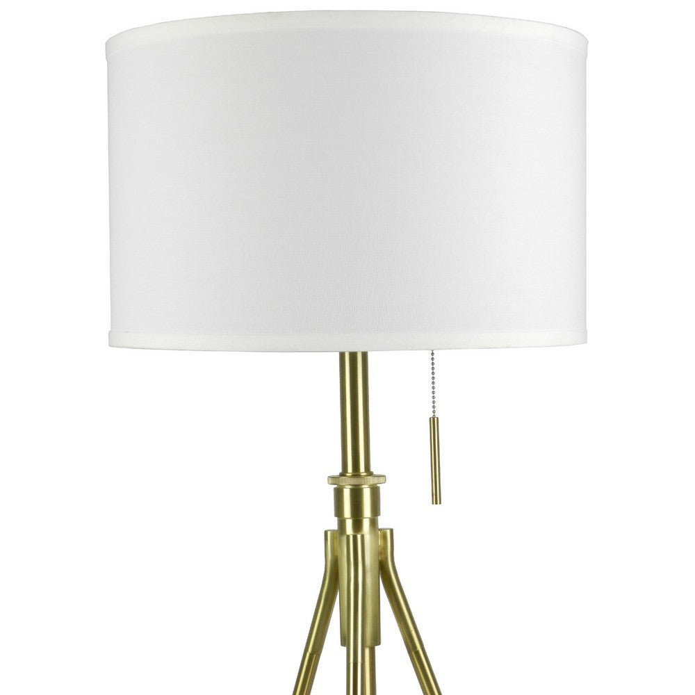 Simi Table Lamp | Adjustable Tripod | White Linen Shade | Gold Metal