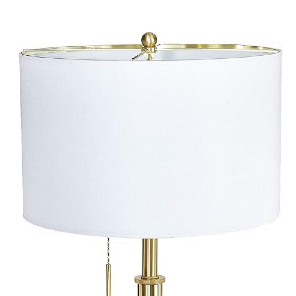 Simi Table Lamp | Adjustable Tripod | White Linen Shade | Gold Metal
