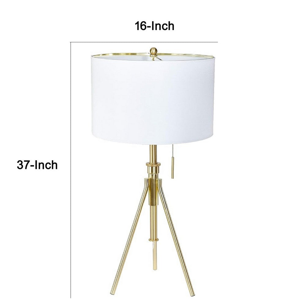 Simi Table Lamp | Adjustable Tripod | White Linen Shade | Gold Metal