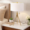 Simi Table Lamp | Adjustable Tripod | White Linen Shade | Gold Metal