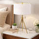 Simi Table Lamp | Adjustable Tripod | White Linen Shade | Gold Metal