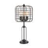 Emon 3 Bulb Table Lamp w USB | Black Metal Industrial Cage Shade