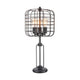 Emon 3 Bulb Table Lamp w USB | Black Metal Industrial Cage Shade