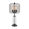 Emon 3 Bulb Table Lamp w USB | Black Metal Industrial Cage Shade