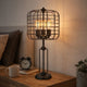 Emon 3 Bulb Table Lamp w USB | Black Metal Industrial Cage Shade