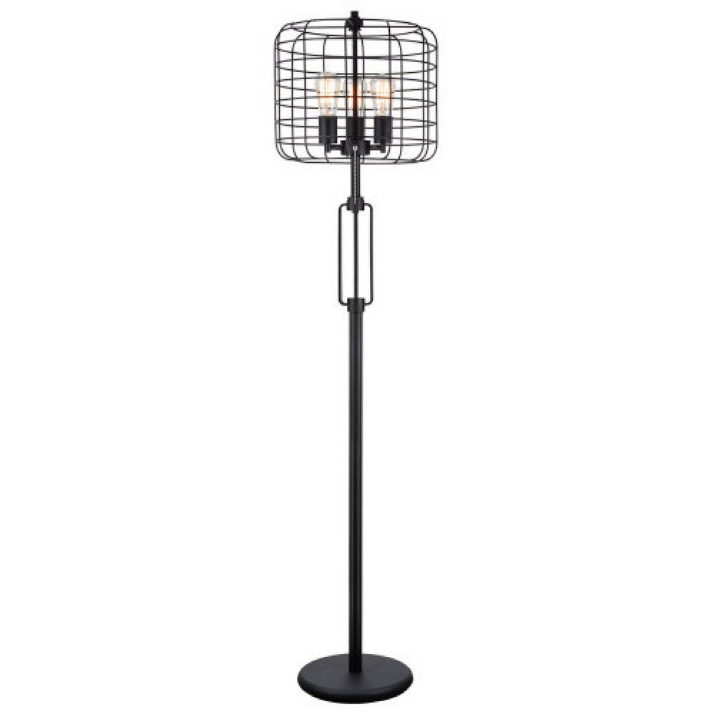 Emon 3 Bulb Floor Lamp | Matte Black Metal Industrial Cage Shade