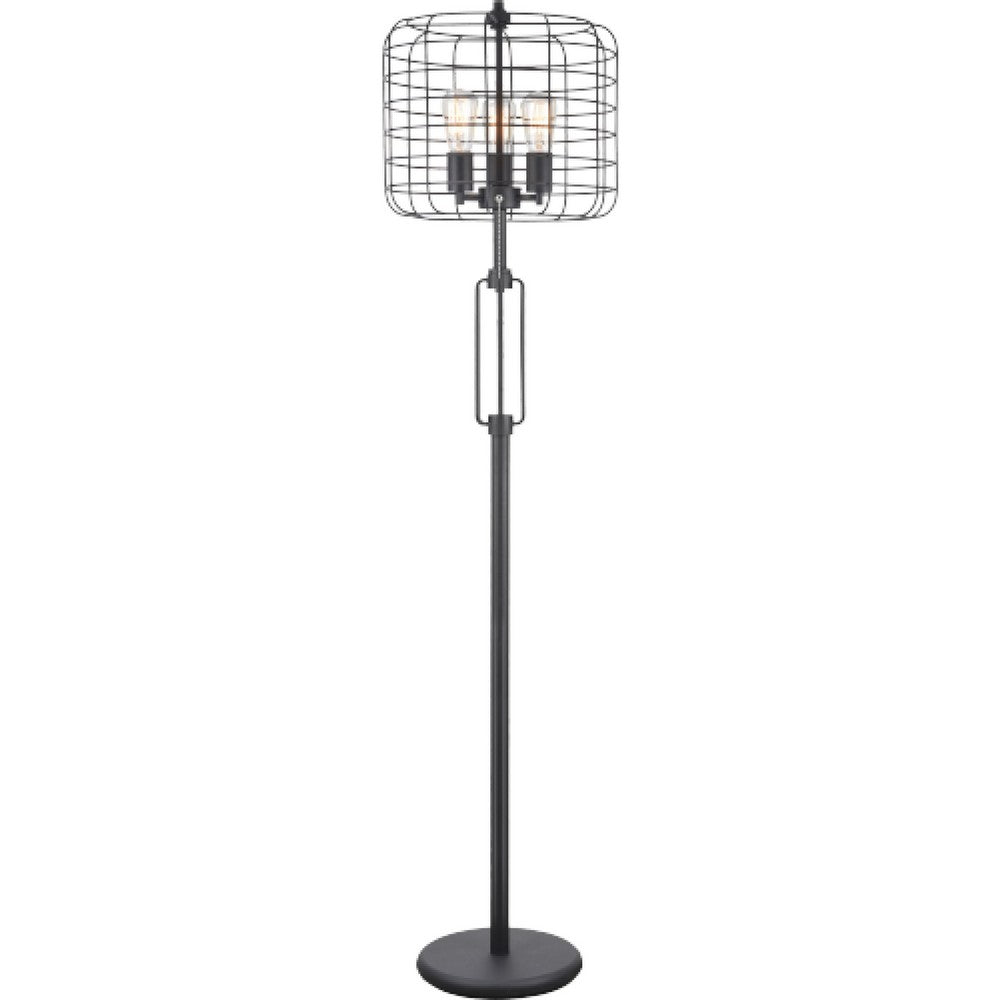 Emon 3 Bulb Floor Lamp | Matte Black Metal Industrial Cage Shade