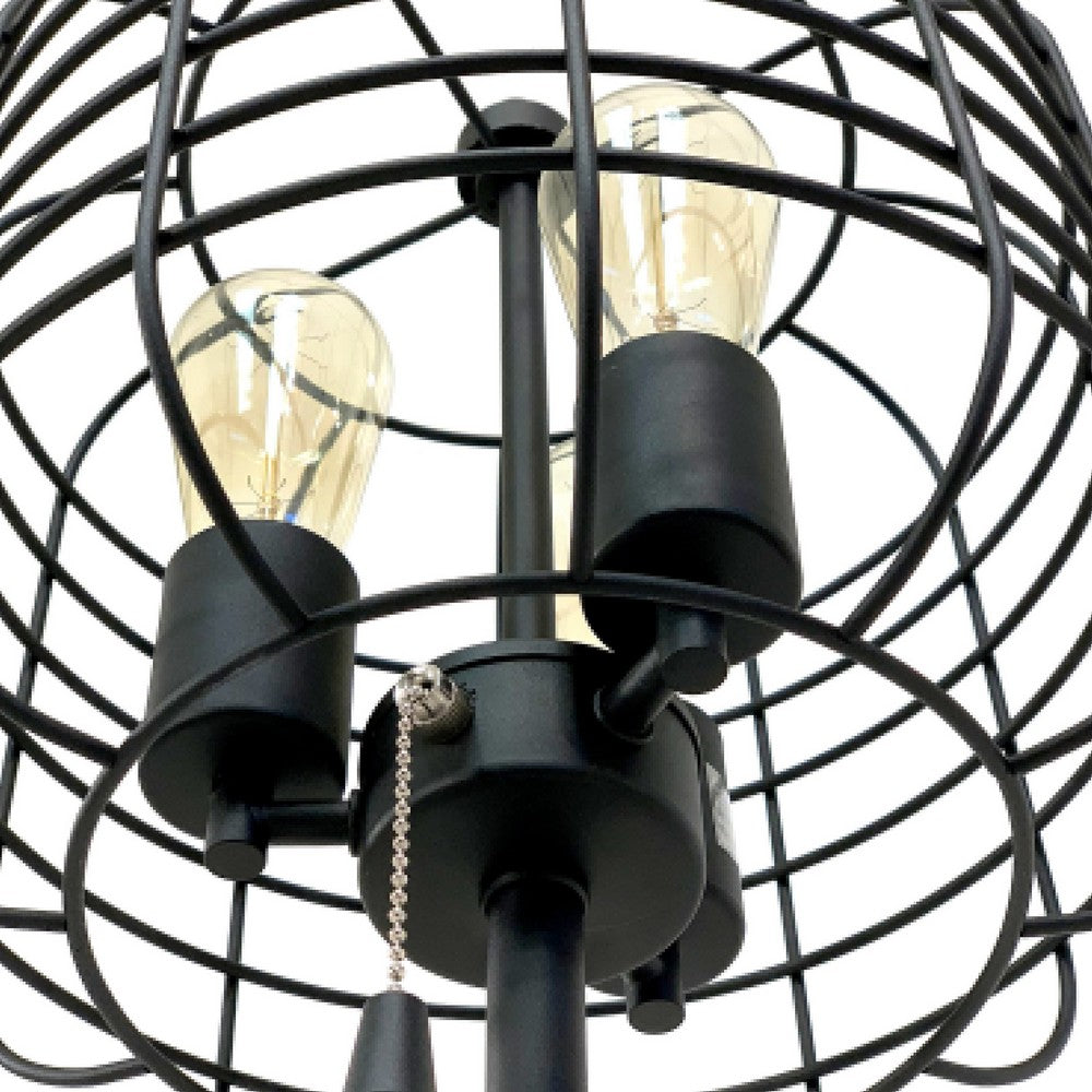 Emon 3 Bulb Floor Lamp | Matte Black Metal Industrial Cage Shade