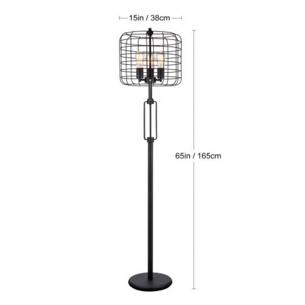 Emon 3 Bulb Floor Lamp | Matte Black Metal Industrial Cage Shade