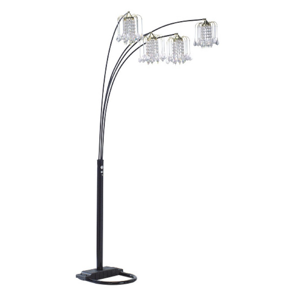 Kyle Arch Floor Lamp | Adjustable Arms | 4 Crystal Shades | Black | Gold