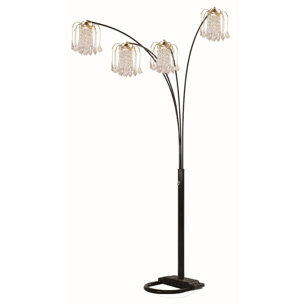 Kyle Arch Floor Lamp | Adjustable Arms | 4 Crystal Shades | Black | Gold
