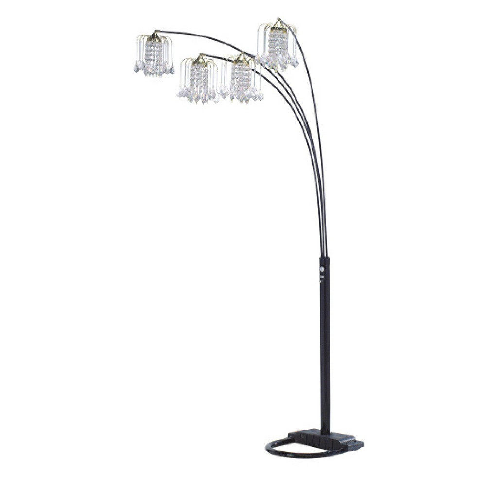 Kyle Arch Floor Lamp | Adjustable Arms | 4 Crystal Shades | Black | Gold