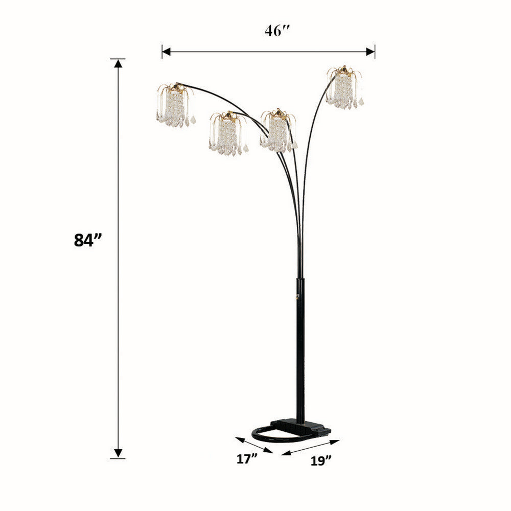 Kyle Arch Floor Lamp | Adjustable Arms | 4 Crystal Shades | Black | Gold