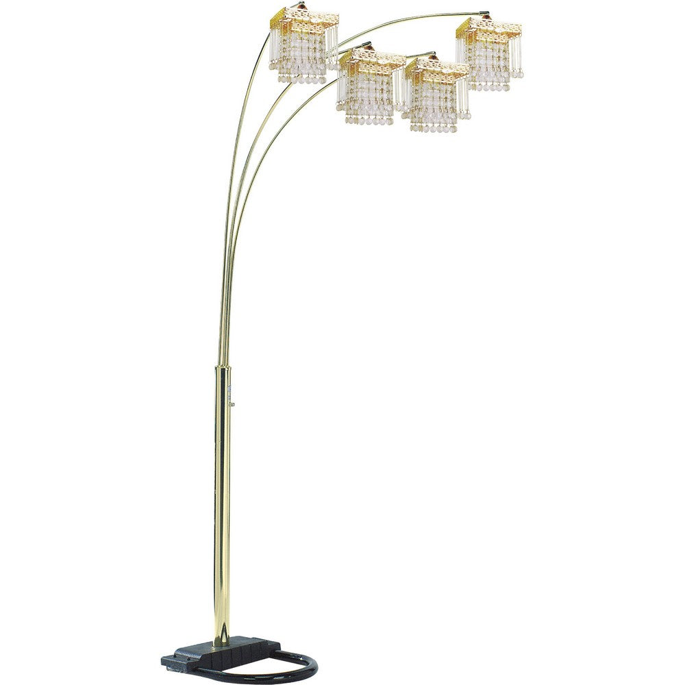 Kyle Arch Floor Lamp | 4 Square Crystal Shades | Black Gold Adjustable Arms