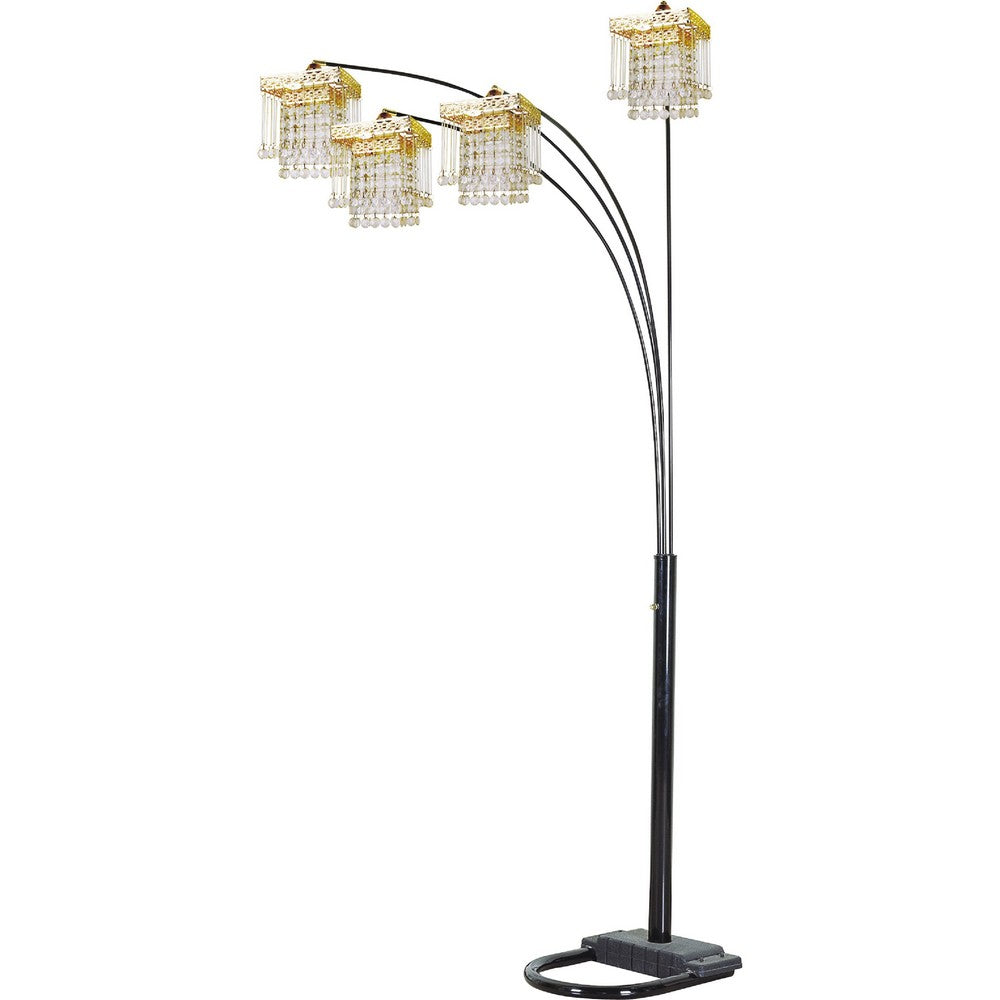 Kyle Arch Floor Lamp | 4 Square Crystal Shades | Black Gold Adjustable Arms